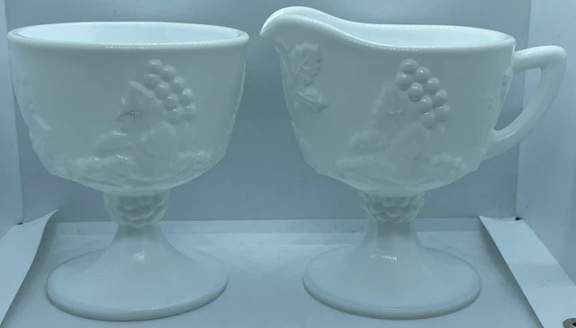 Vintage Mid-Century Colony Milk Glass - Sugar Bowl & Creamer - Harvest Grapes