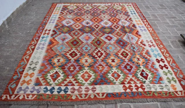 6'9 x 9'10 Handmade afghan tribal khotrang wool area kilim rug, 7x10 persian rug