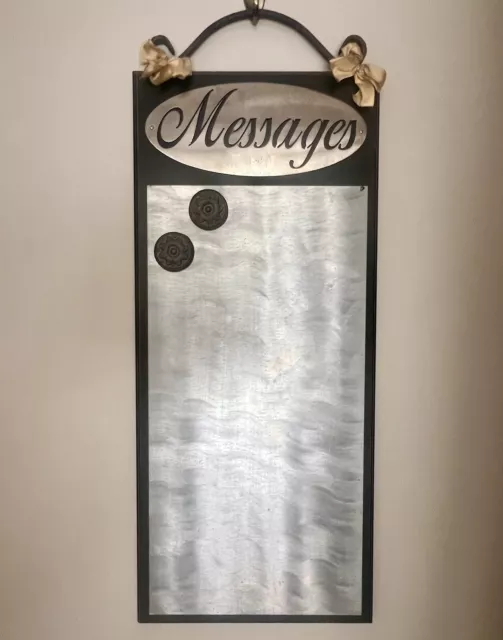 Rustic wrought iron galvanized metal message board with daisy magnets