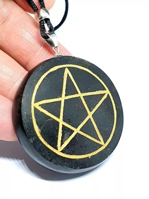 Pentacle Collier Pendentif Grande Tourmaline Noire Gemme Amulette Protection