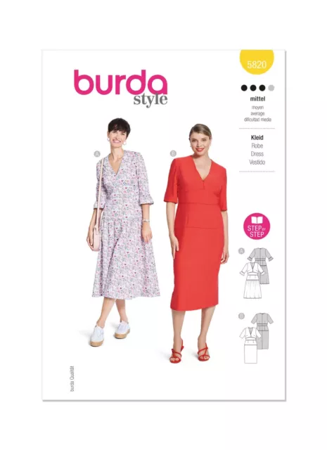 BURDA 5820 MISSES DRESSES Sewing Pattern Sizes 10 - 20  SKILL:  AVERAGE