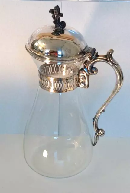 Vintage  Glass Pitcher with Silver Plated Metal Lid & Handle