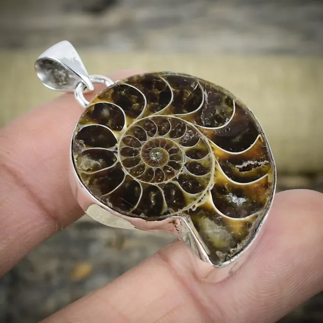 Ammonite Fossil Gemstone 925 Sterling Silver Handmade Pendant Jewelry For Women