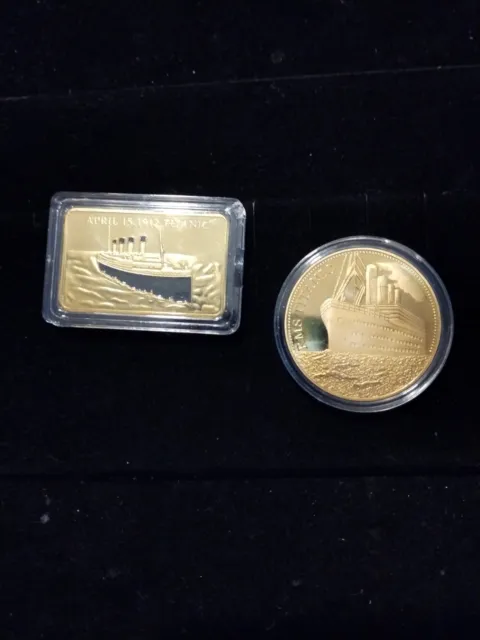 House clearance titanic memorabilia set gold layered bar & coin  brand new