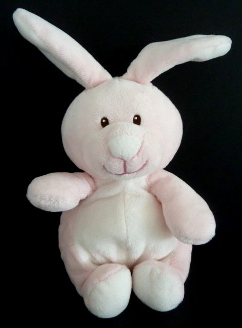 L99. DOUDOU PELUCHE GIPSY LAPIN rose blanc yeux marron 16cm assis + oreille TTBE