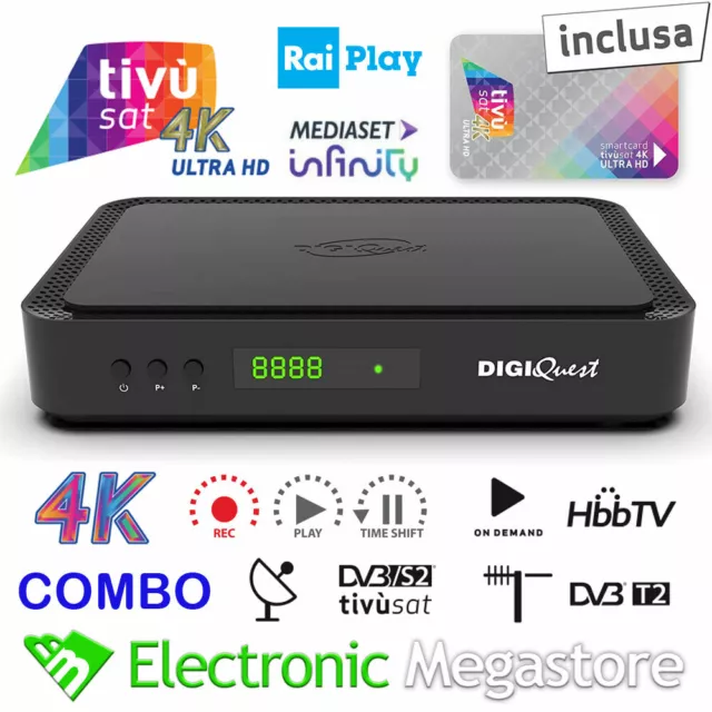 Digiquest 4K Hbbtv Q60 Decoder Combo Dvb-T2/S2 Tivusat Ultra Hd 4K Uhd