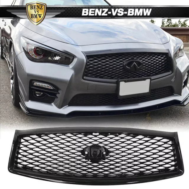 Fits 14-17 Infiniti Q50 Sedan Front Hood Mesh Grille Eau Rouge Style Gloss Black