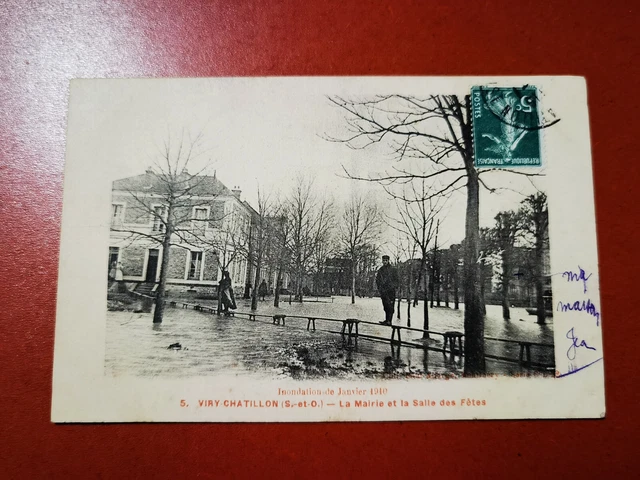 CPA 91 INONDATION JANVIER 1910 VIRY CHATILLON - La Mairie et La Salle des Fêtes