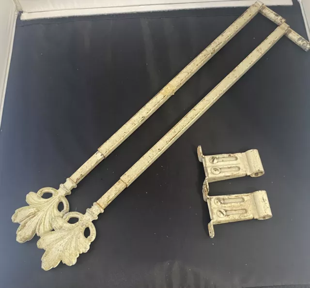 Vintage Cast Iron Swing Arm Curtain Rods With Brackets White