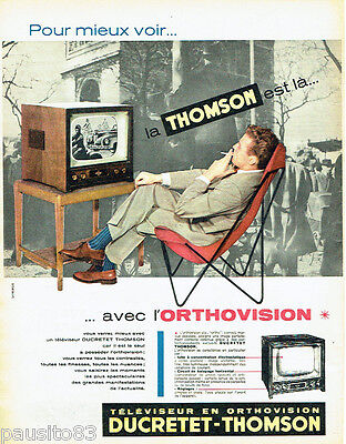 PUBLICITE ADVERTISING 044  1957  DUCRETET THOMSON  téléviseur ORTHOVISION 