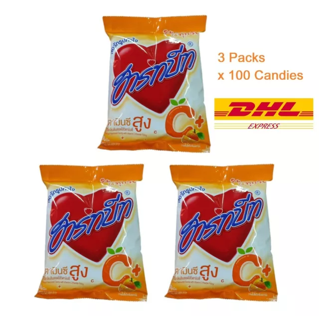 300 Tabs Heartbeat Orange Flavor with Vitamin C Powder Filling Candy (3 Bags)