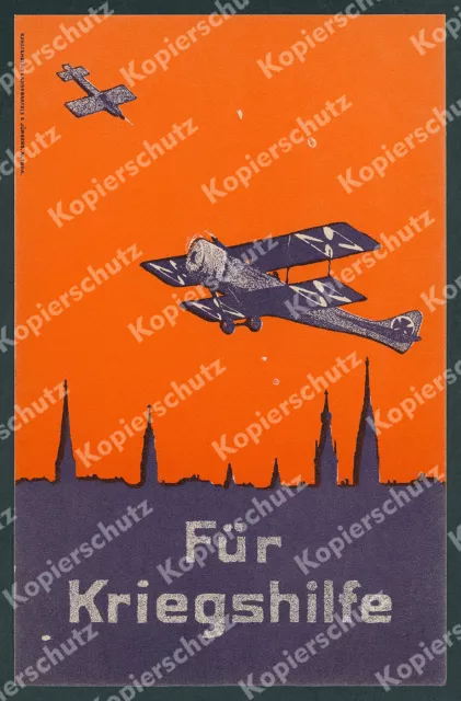 Postkarte 1. Weltkrieg  Kriegshilfe Luftwaffe Doppeldecker Altona Hamburg 1914