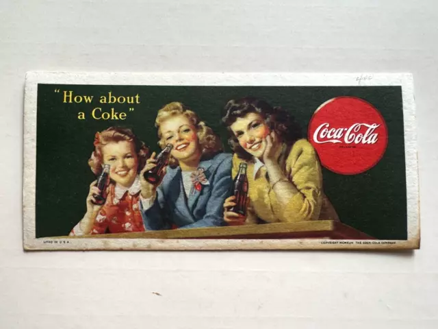 1944 Coca Cola Coke Advertising Blotter w/ 3 Beautiful Ladies Drinking Coke