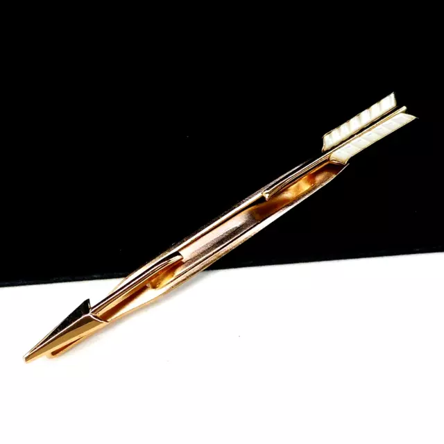 Vintage Mcm 60'S Men's Swank Arrow Pearl Lucite Inlay Gold-Tone Tie Bar Clip