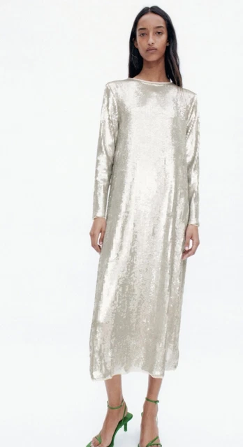 ZARA NEW WOMAN Long Sequinned Knit Dress Silver 6096/100 106.80 - PicClick  UK