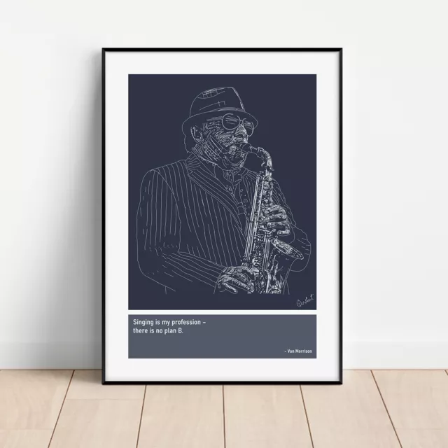 Poster stampa arte schizzo Van Morrison + citazioni (motivazionale, musica, NI, irlandese)