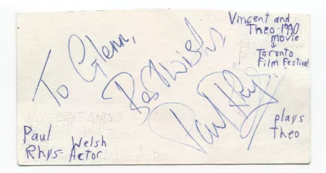 Paul Rhys Signed 3x5 Index Card Autographed Signature Actor Vincent and Theo