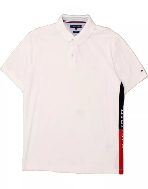 TOMMY HILFIGER MENS Graphic Regular Fit Polo Shirt XL White Cotton AZ15 ...