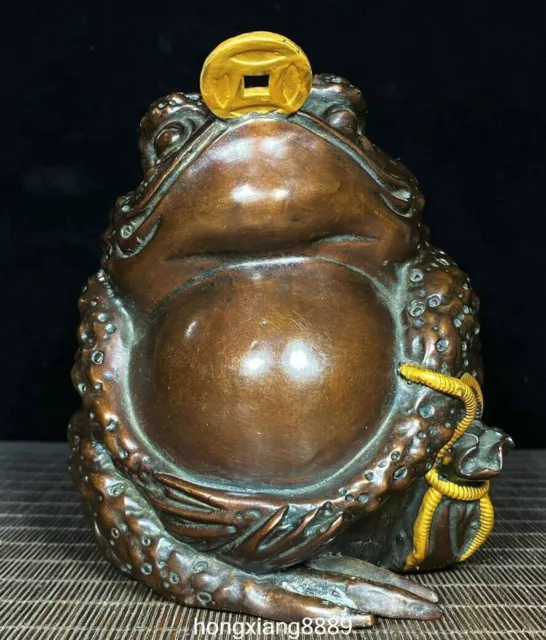 Qianlong Marked Bronze Gilt Fengshui Coin Money Gold Toad Wealth Animal Statue