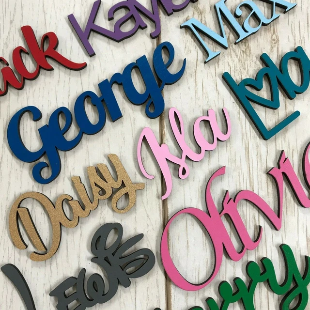 PERSONALISED PAINTED WOODEN name script plaque sign Words/Letters MDF