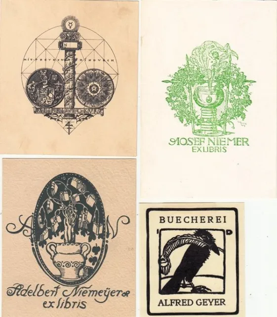 4 Exlibris Bookplate Klischees Julius Diez 1870-1957 Konvolut Lot 1