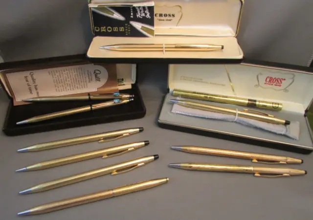 Gold Filled Lot Roller Ball Pens USA MADE 18k, 14k, 12k, 10k Cross & Quill