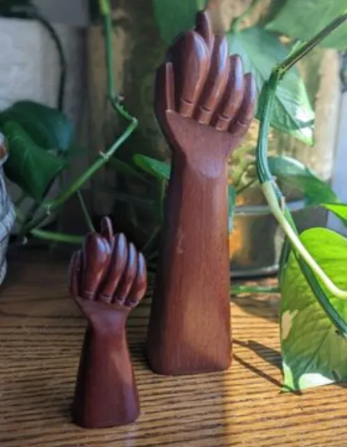 Vintage Midcentury Figa Wood Good Luck Wooden Hand Sculptures