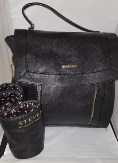 Steve Madden Black And Gold Diaper Bag/Backpack W/Bottle Cooler Authentic