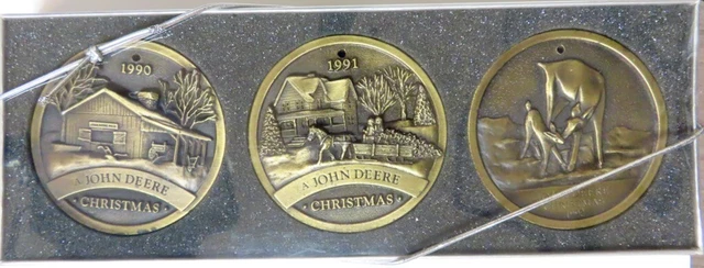 JOHN DEERE Brass Christmas Ornament Limited 1990 1991 1992 Set