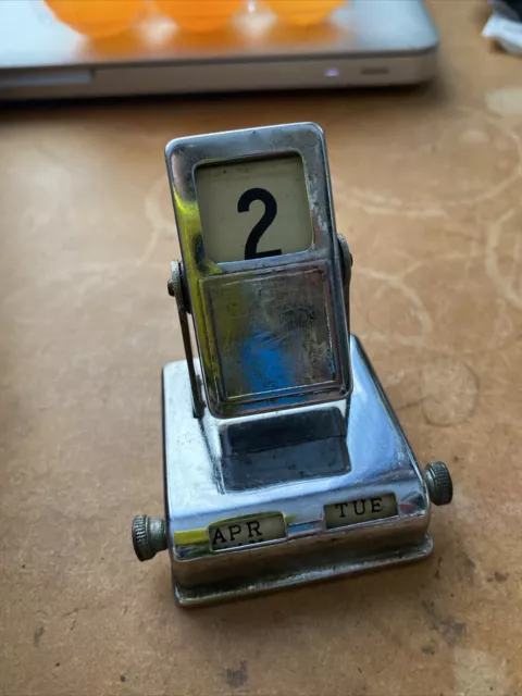 1950s PERPETUAL CHROME FLIP CALENDAR Small Desk Calendar MID CENTURY OFFICE Used