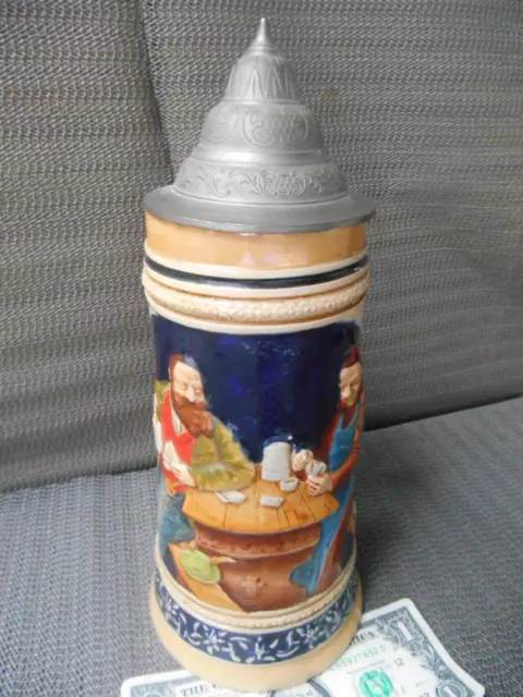 11" 1L Stoneware LIDDED BEER STEIN Germany Marked RM 3956  Reinhold Merkelbach