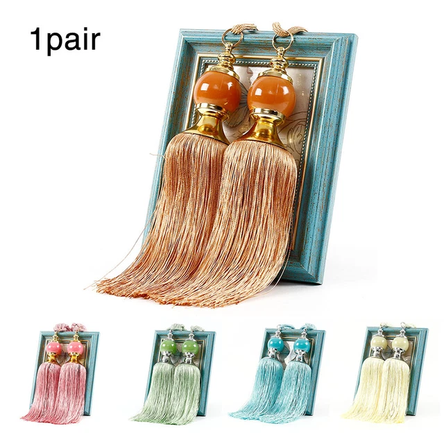 Pair of Large Curtain Holdbacks Rope Tie Backs Tassel Tiebacks Beaded Ball Home