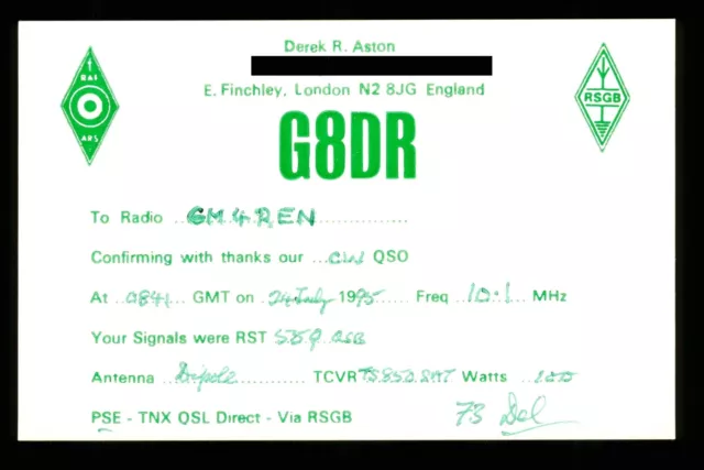 1 x QSL Card Radio UK G8DR 1995 East Finchley London N2 ≠ A499