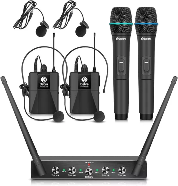 Debra Audio Pro UHF 4 Channel Wireless Microphone System with Cordless Handheld
