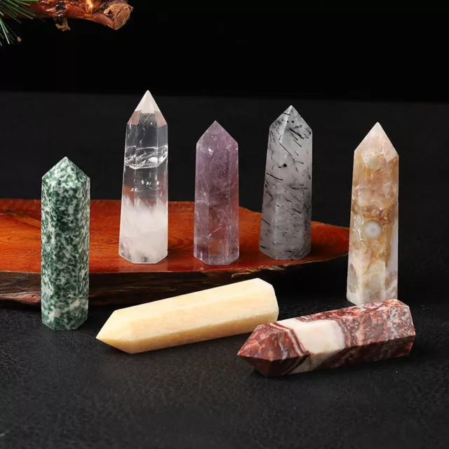 Natural Rainbow Quartz Crystal Point Wand Obelisk Mineral Stone Energy Fossils