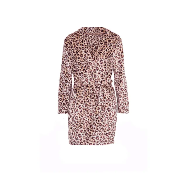 Womens Ladies Lightweight Soft Fluffy Leopard Print Dressing Gown Size S M L XL