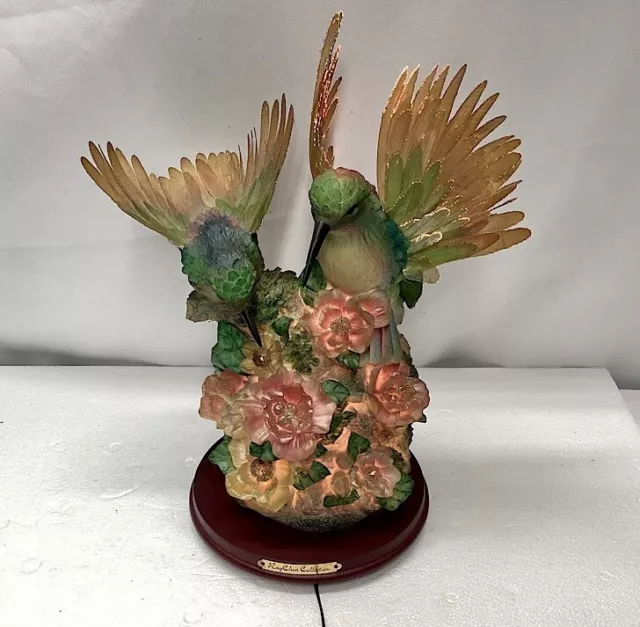 Vintage 14” Fiber Optic TWO Hummingbirds, Flowers Lamp Changing Colors New Bulb