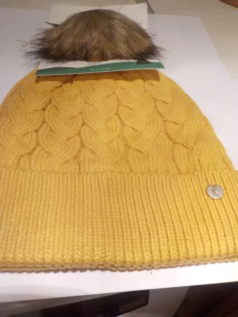 Joules Women's 'Elena' Antique Gold Knitted Bobble Hat, BNWT, RRP £24-99