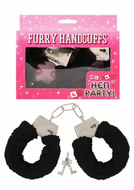 Fluffy Furry Handcuffs Fancy Dress Hen Stag Night Girls Party Role Play Black