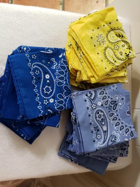 Lot of (26) Yellow/Dk Blue/Lt Blue Paisley Cotton Biker Hanky/Kerchief/Bandana