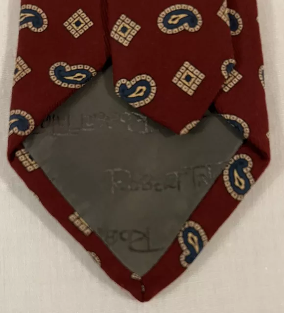 ROBERT TALBOTT MENS Tie Burgundy Geometric Paisley Hand Sewn 100% Silk ...