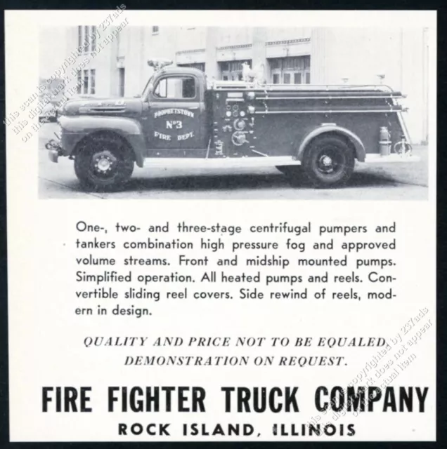 1950 Prophetstown Illinois fire engine photo Fire Fighter Truck vintage print ad