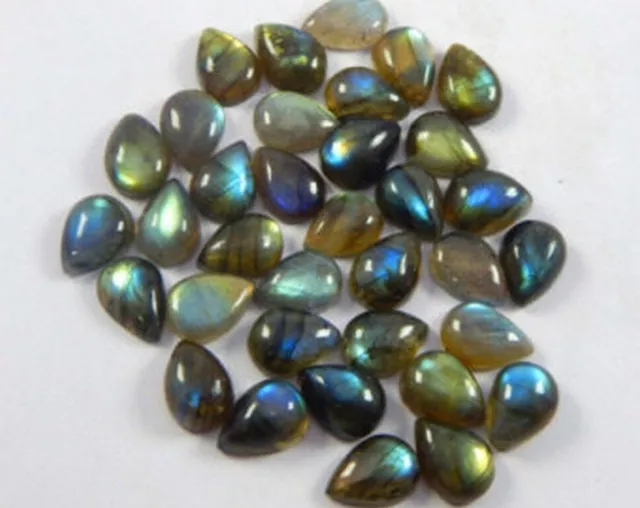 Labradorite 18x13mm Pear Cabochon Multi Fire Loose Gemstone 25 Pieces