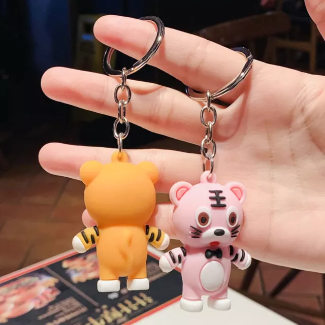 2Pcs Key Ring Long-lasting Lovely Cute Cartoon Animal Tiger Keychain Metal Ring 2