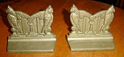 Antique  Pair Cast Iron Owl Bookends #588 Original Paint ~ bronze Look ~ 892