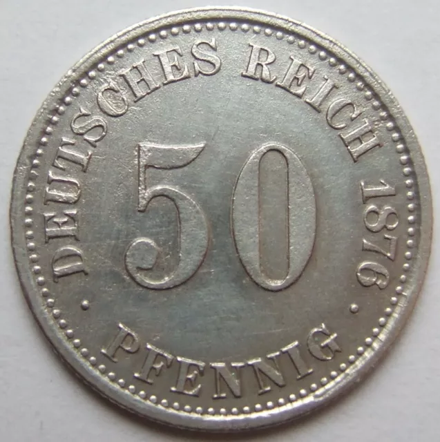 Moneta Reich Tedesco Impero Tedesco Argento 50 Pfennig 1876 H IN Extremely fine