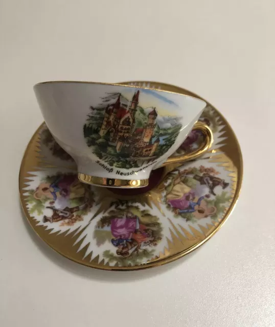 BAREUTHER WALDSASSEN Unique CUP AND SAUCER, Gold Maroon Blue BAVARIA Pre Owned