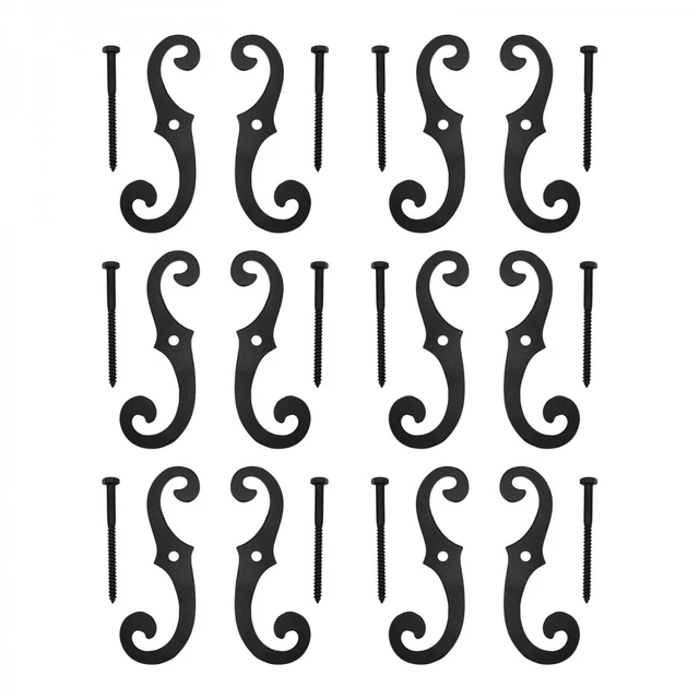 Black Cast Iron Shutter Dog Holders 6.5" L S Style with Screws Pack of 6