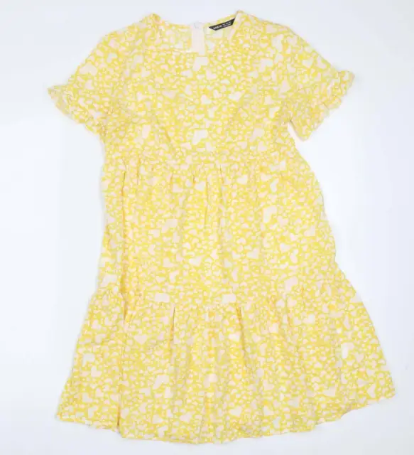 SheIn Womens Yellow Geometric Polyester Fit & Flare Size S Round Neck - heart pa