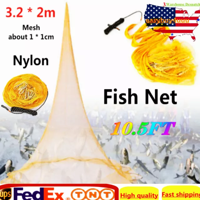 New 10FT Fishing Cast Net Bait Easy Throw Hand Cast Strong Nylon